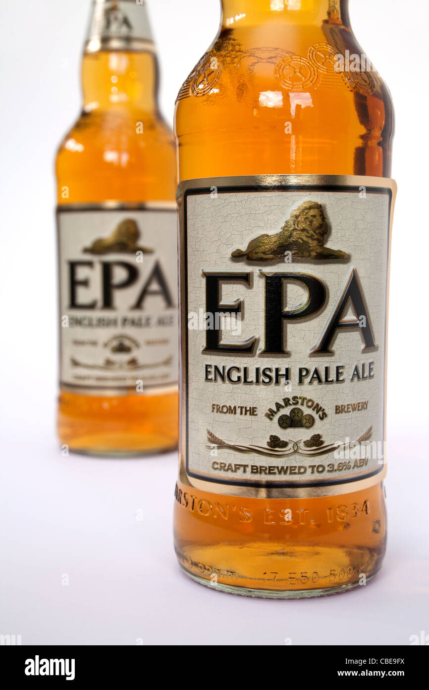 EPA (Inglese Pale Ale) britannici di birra in bottiglia dal birrificio Marstons Foto Stock