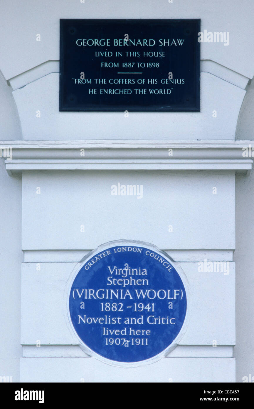 Targa blu, Virginia Woolf e George Bernard Shaw, 29 Fitzroy Square, Londra Foto Stock