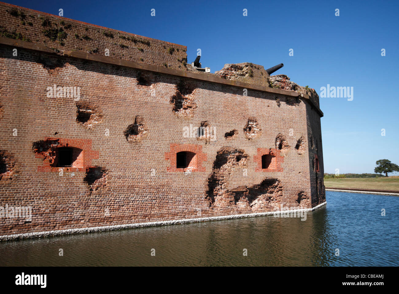 Pareti danneggiate di Fort Pulaski, nei pressi di Savannah, Georgia, Stati Uniti d'America. Il fort è stato danneggiato durante la USA GUERRA CIVILE Foto Stock