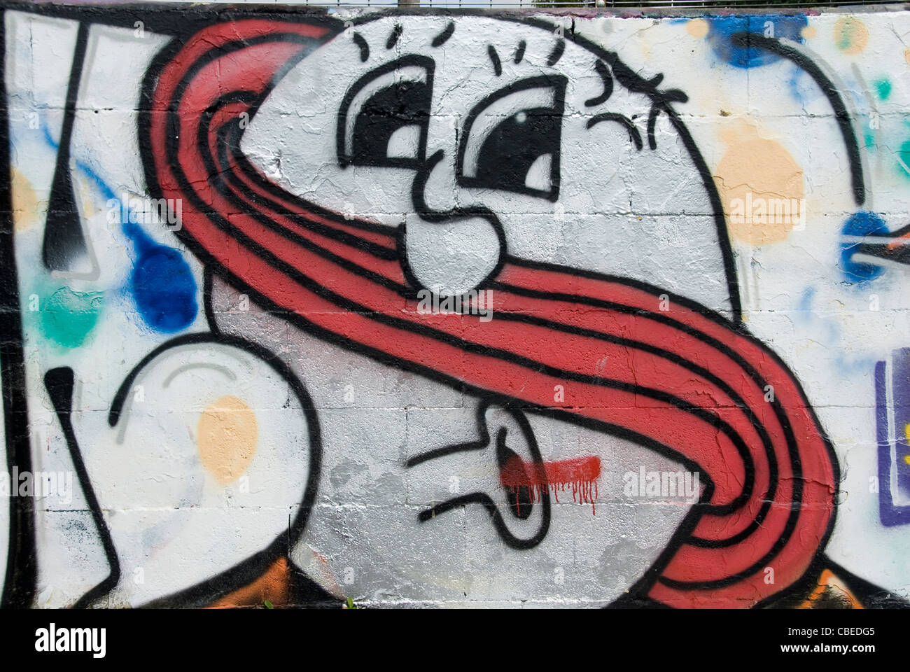 Chiudere fino a Funny sorpreso faccia arte Graffiti 0, Sheffield, Regno Unito Foto Stock