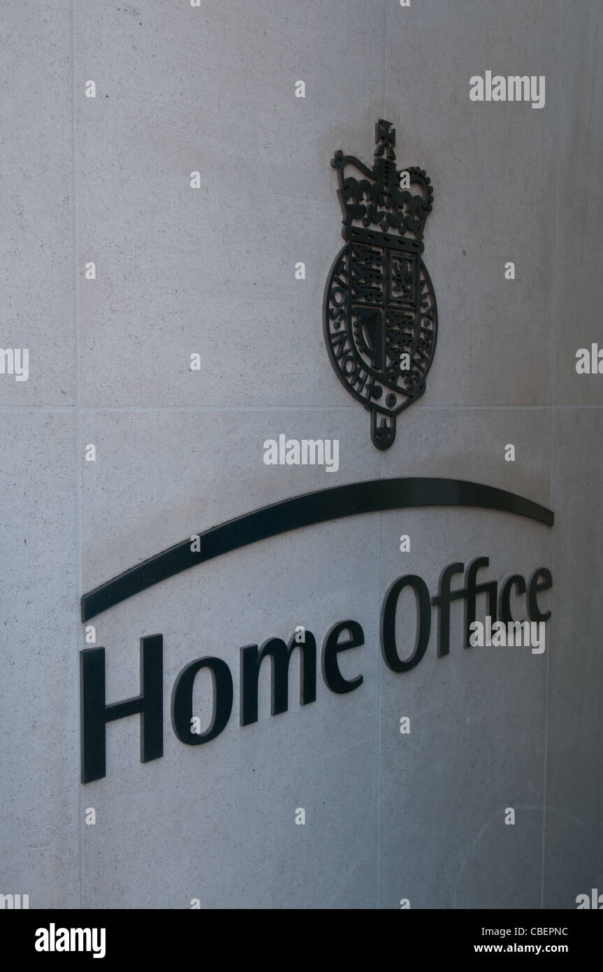 Home Office segno, Marsham Street, Westminster, London, England, Regno Unito Foto Stock