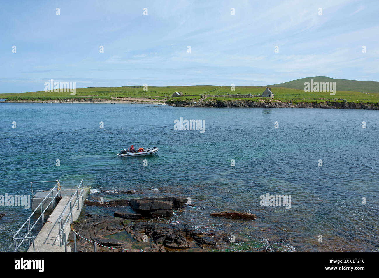 La traversata a theisland Riserva Naturale di Noss dall'Isola di Bressay, Shetland. La Scozia. SCO 7761 Foto Stock