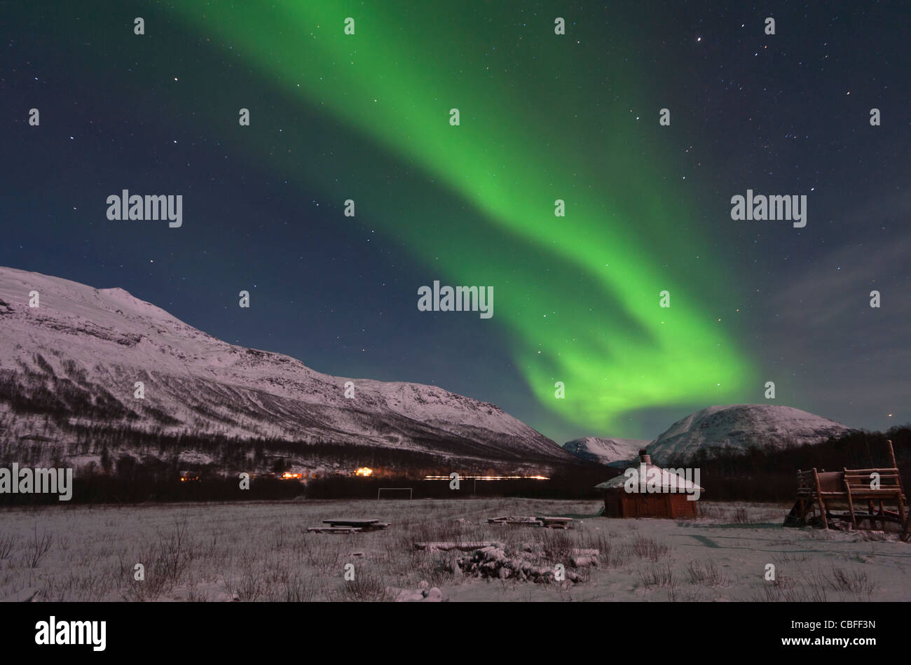 Luci del nord in Tamok, nei pressi di Tromso in Norvegia del nord. Foto Stock