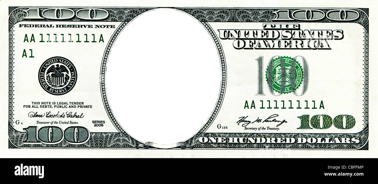 Un centinaio di dollari con un foro invece di una faccia Foto Stock