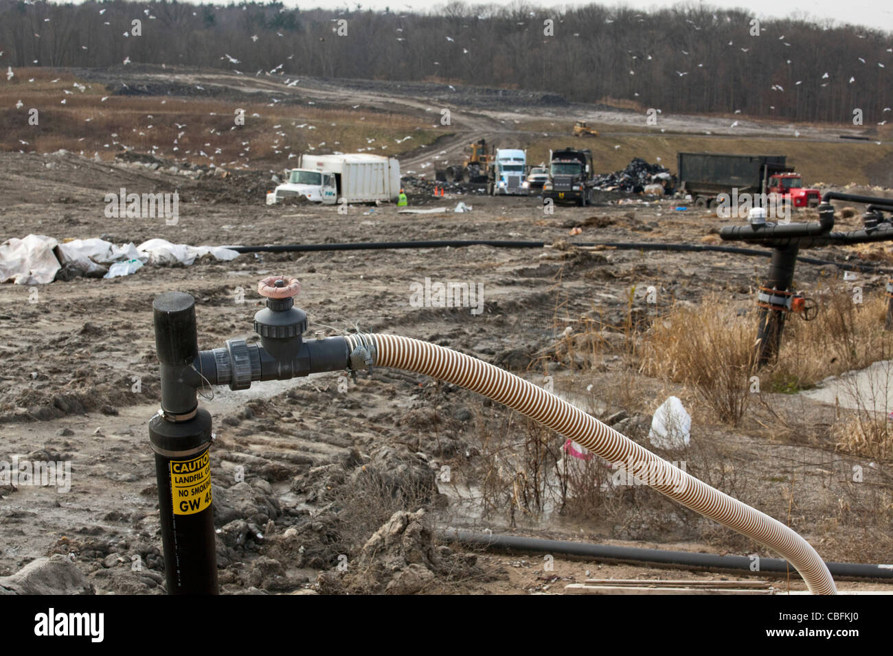 Un ben raccoglie il gas metano di decadere garbage a St Clair County's Smith's Creek discarica. Foto Stock