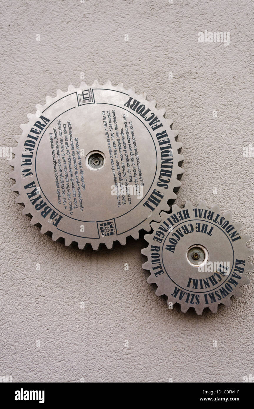La placca al di fuori del Oskar Schlinder in fabbrica, a Ul. Lipowa 4, Cracovia Foto Stock