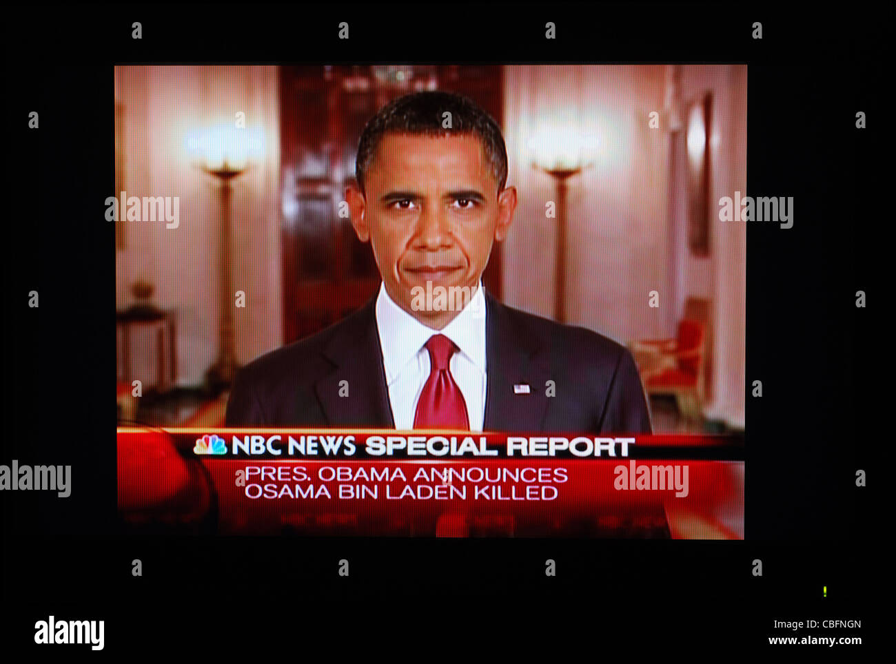 Il Presidente Usa Barack Obama ha annunciato la morte di Osama bin Laden del 2 maggio 2011 sulla NBC News Foto Stock