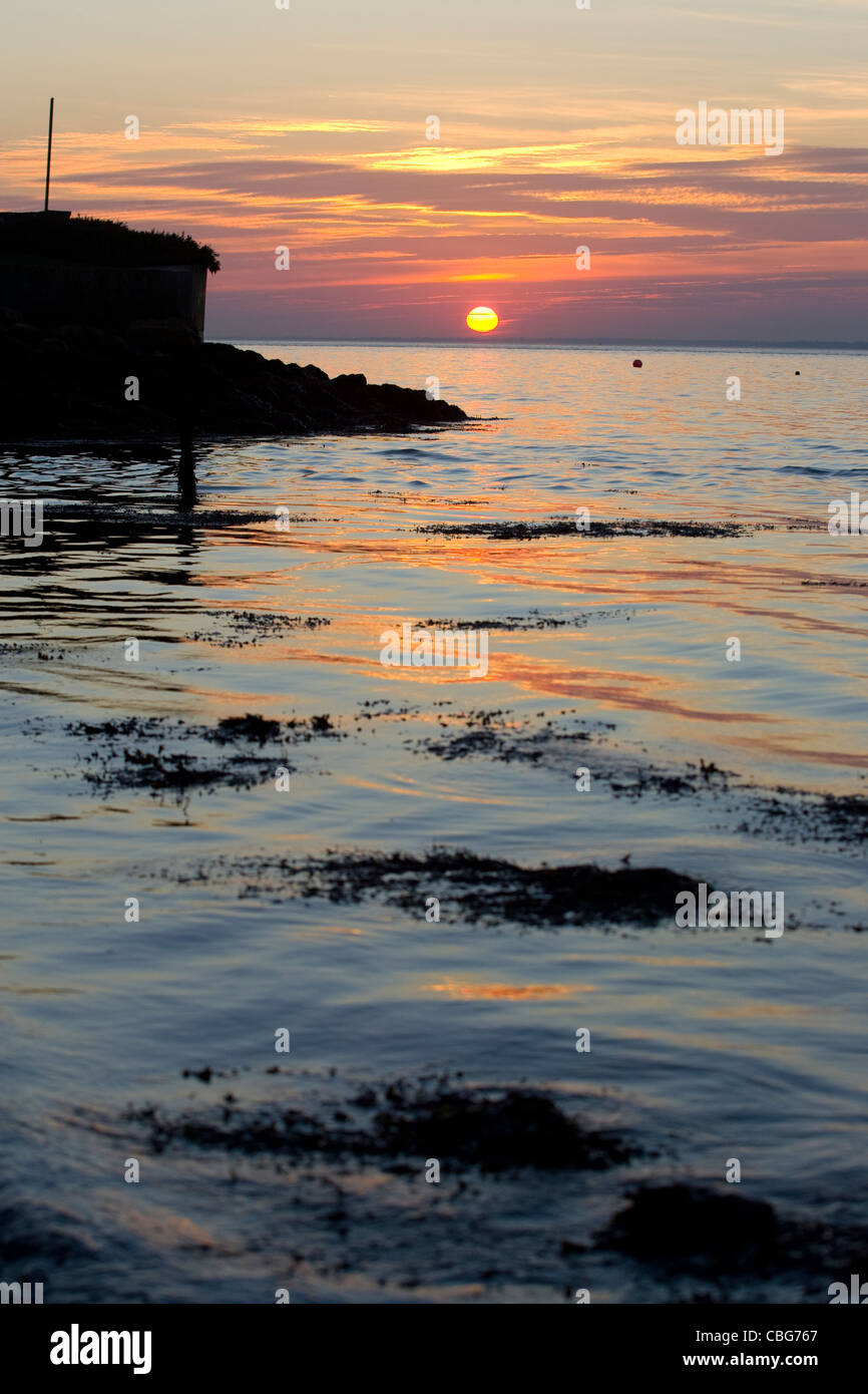 Tramonto, cappone Marsh, Il Solent, cappone, Isle of Wight, England, Regno Unito Foto Stock
