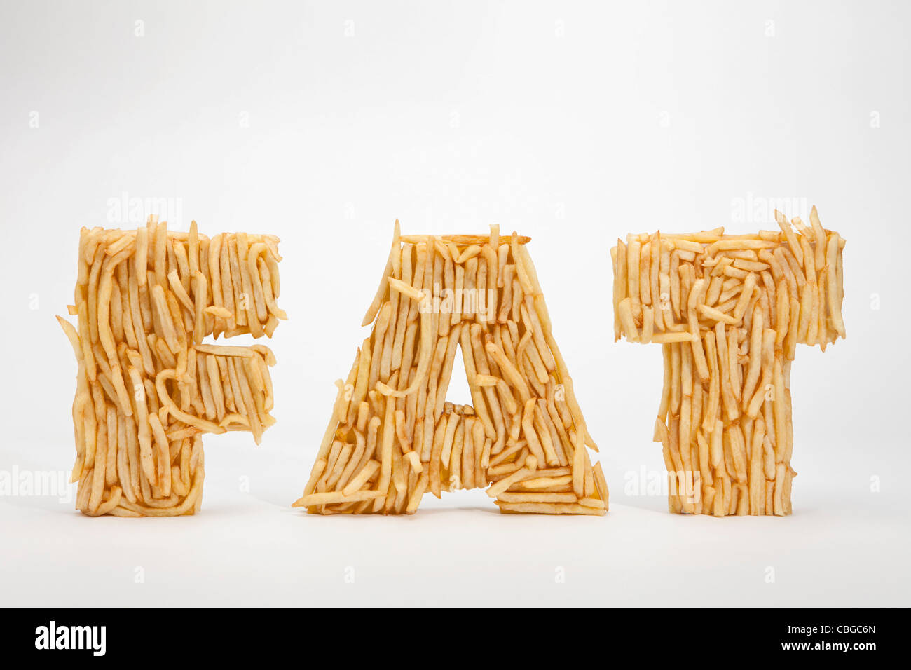 Patate fritte stampate per rendere la parola FAT Foto Stock