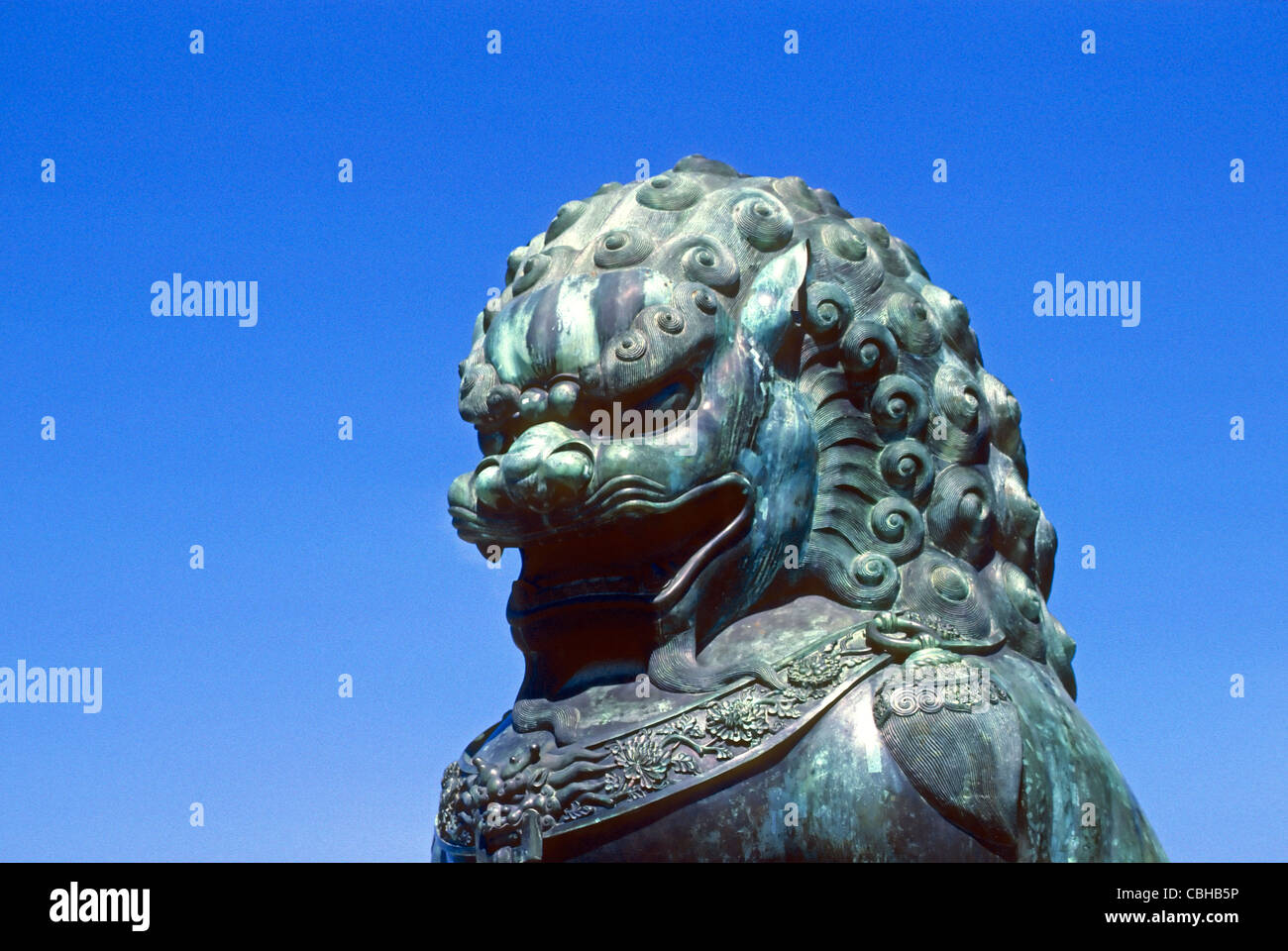 Close-up Lion statua in bronzo Città Proibita di Pechino CINA Foto Stock