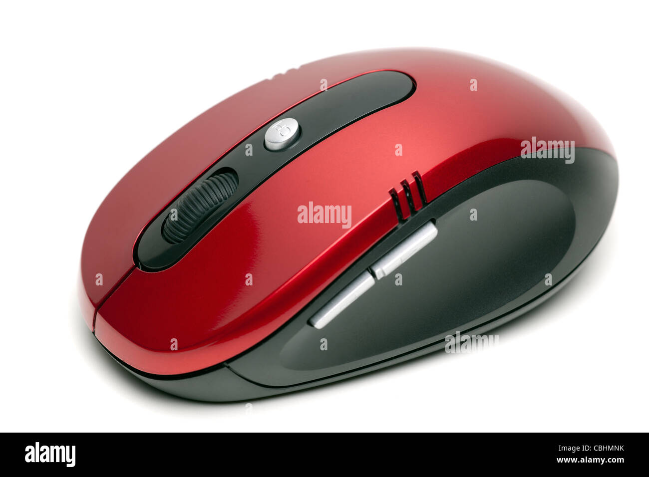 Sei pulsanti controllato senza fili rosso e nero mouse del computer Foto Stock