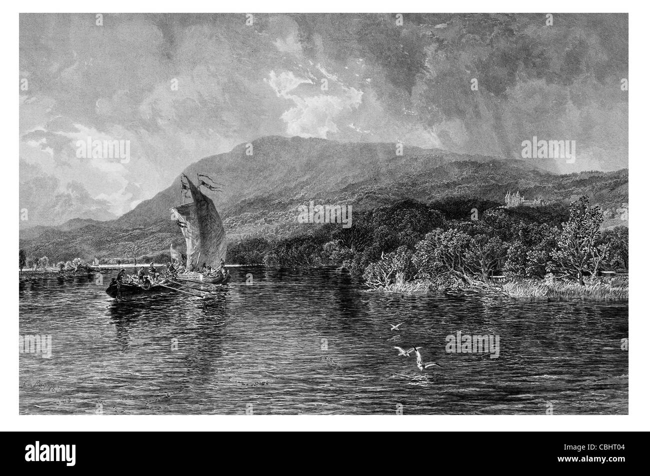 Le illustrazioni della cameriera di Perth barca sul Loch Tay Duca di Rothsay Principe Highlands della Scozia barca a vela vela lago di acqua dolce Foto Stock