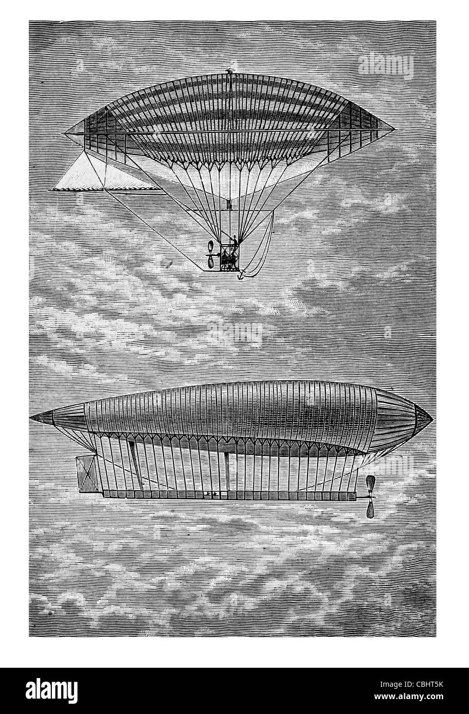 Aerostato dirigibili blimp palloncino viaggi aerei energia eolica del veicolo di trasporto dirigibile aria calda cesto in vimini cavi in capsula gondola Foto Stock
