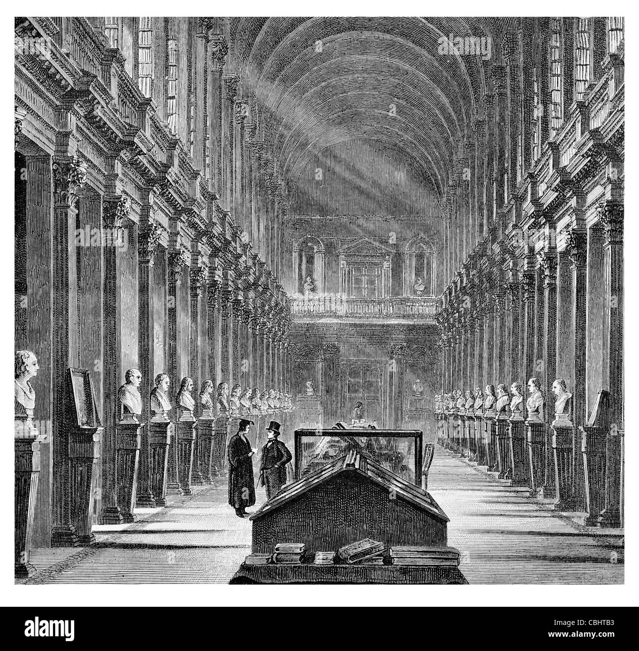 Biblioteca del Trinity College a Dublino Irlanda Libro di Kells bibliotecario busto busti statua leggendo libri libri letteratura Foto Stock