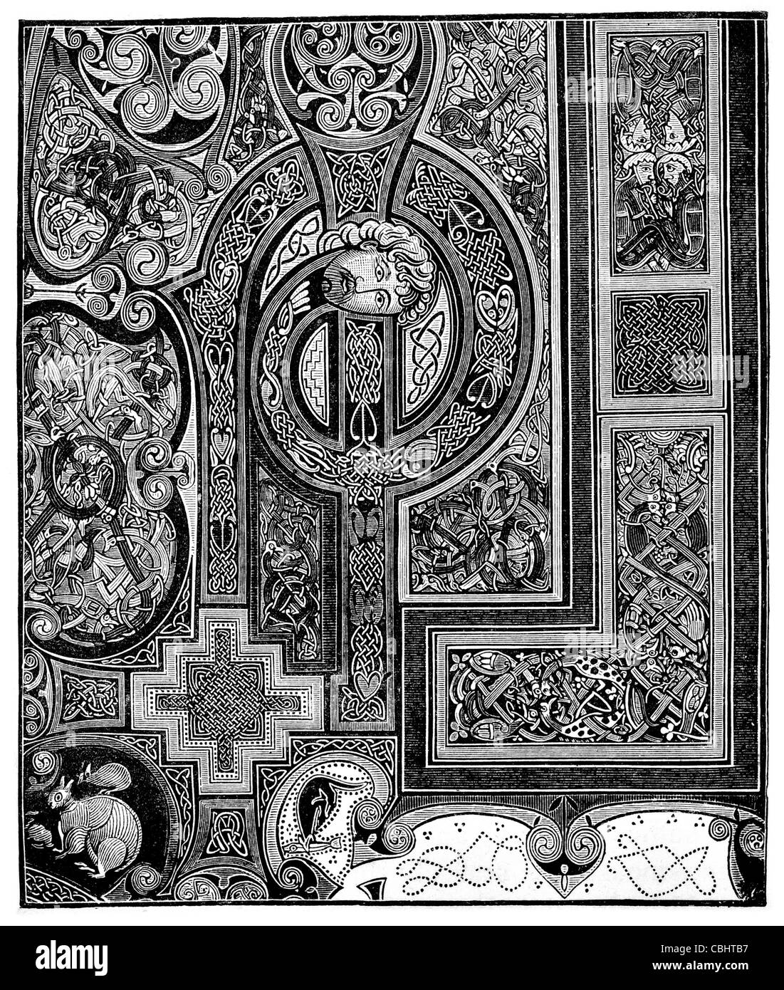 Il Libro di Kells Dublino Trinity College Library Columba manoscritto illuminato evangeliario latino quattro Vangeli del Nuovo Testamento Foto Stock