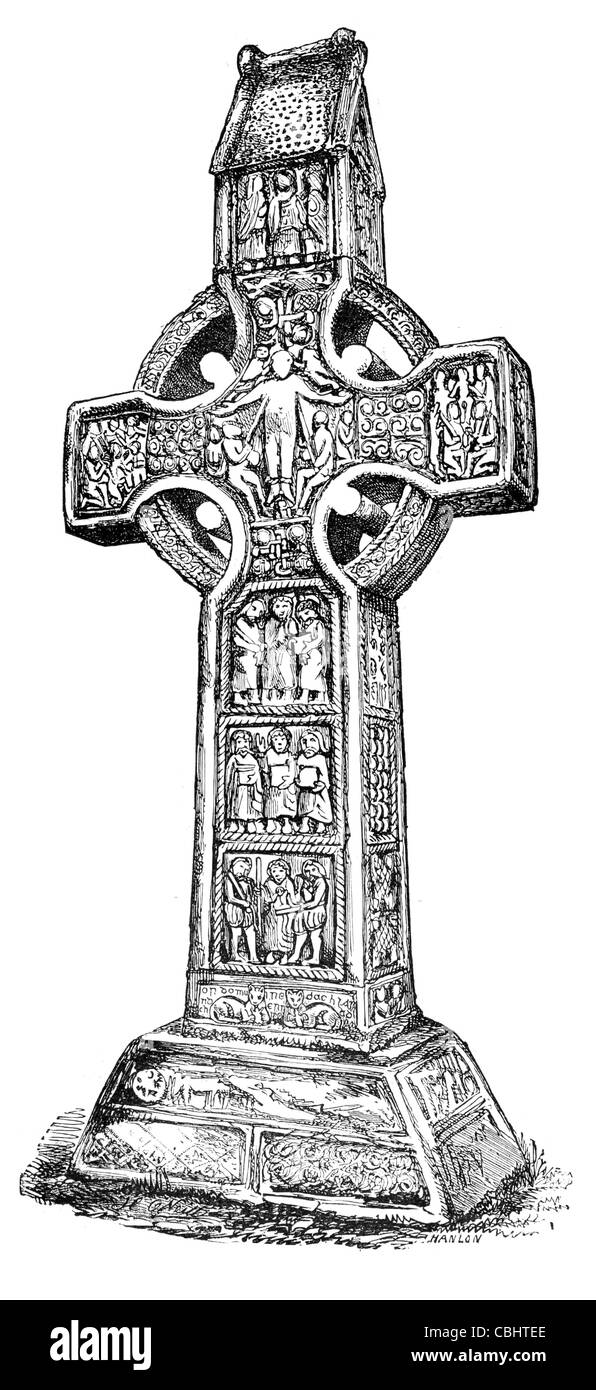 Muiredach di alta croce decimo nono secolo sito monastico Monasterboice County Louth Irlanda vi Celtic muratura in pietra scultura grave Foto Stock