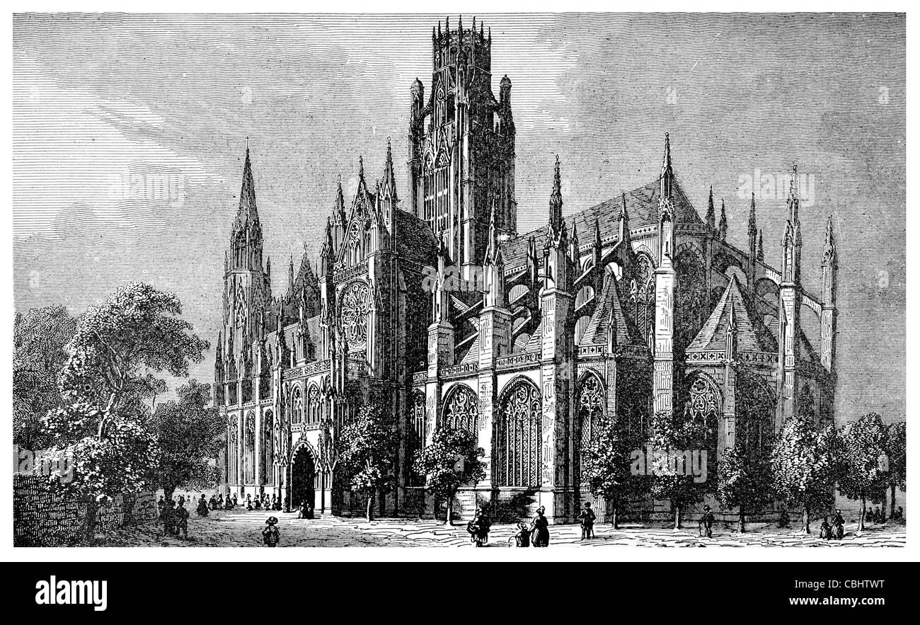 Chiesa St Ouen gotico cattolico romano di Rouen Francia architettura vetrate della Cattedrale cappella della navata abbey Foto Stock