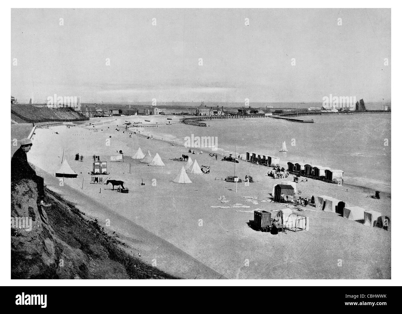 Gorleston On Sea Norfolk Regno Unito Great Yarmouth la pesca delle aringhe località balneare tenda carrello balneare beach Foto Stock