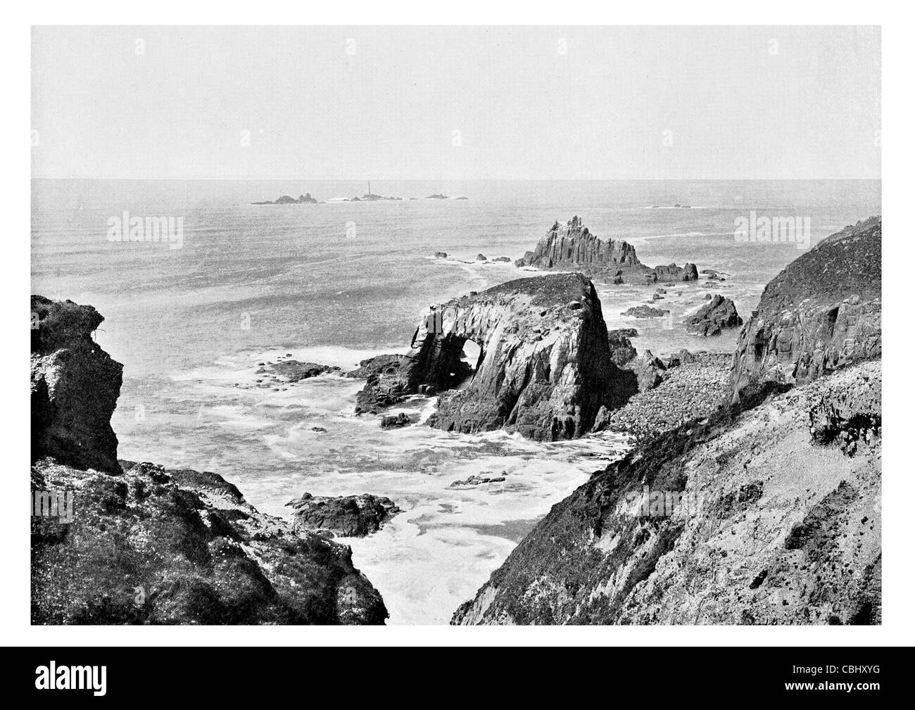 Longships isolette rocciose Land's End Cornwall Regno Unito bollitore inferiore della costa Longship Samuel Wyatt naufragio Inghilterra Foto Stock