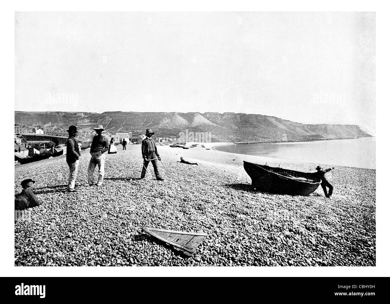 Isola di Portland legato isola canale inglese Dorset Inghilterra Chesil Beach Jurassic Coast Sito Patrimonio Mondiale Foto Stock