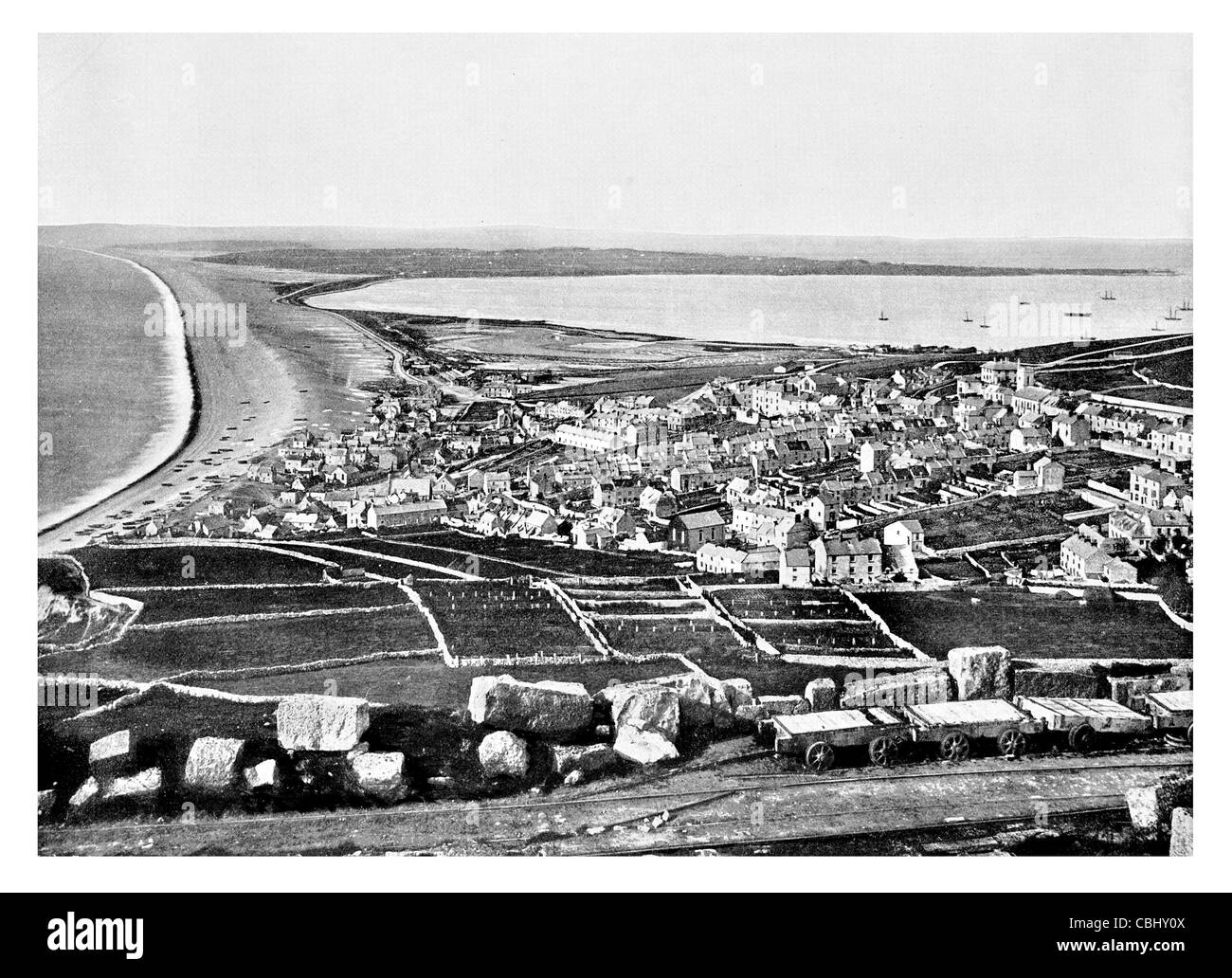 Isola di Portland legato isola canale inglese Dorset Inghilterra Chesil Beach Jurassic Coast Sito Patrimonio Mondiale Foto Stock