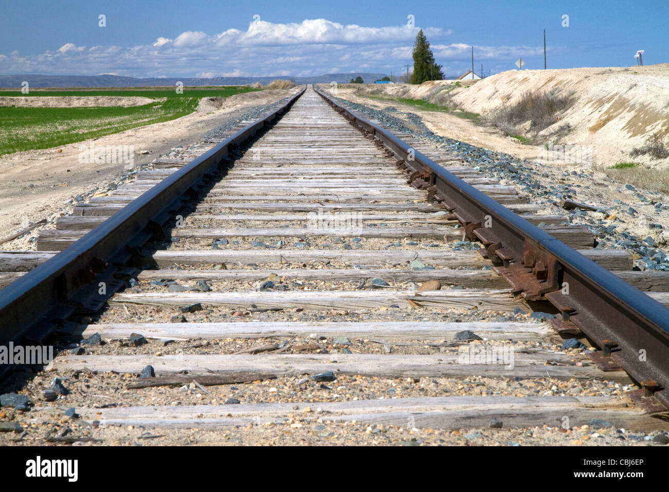 I binari della ferrovia in Canyon County, Idaho, Stati Uniti d'America. Foto Stock