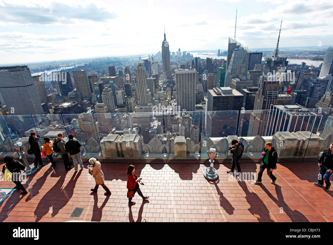 New York skyline della città dalla cima della Roccia Foto Stock