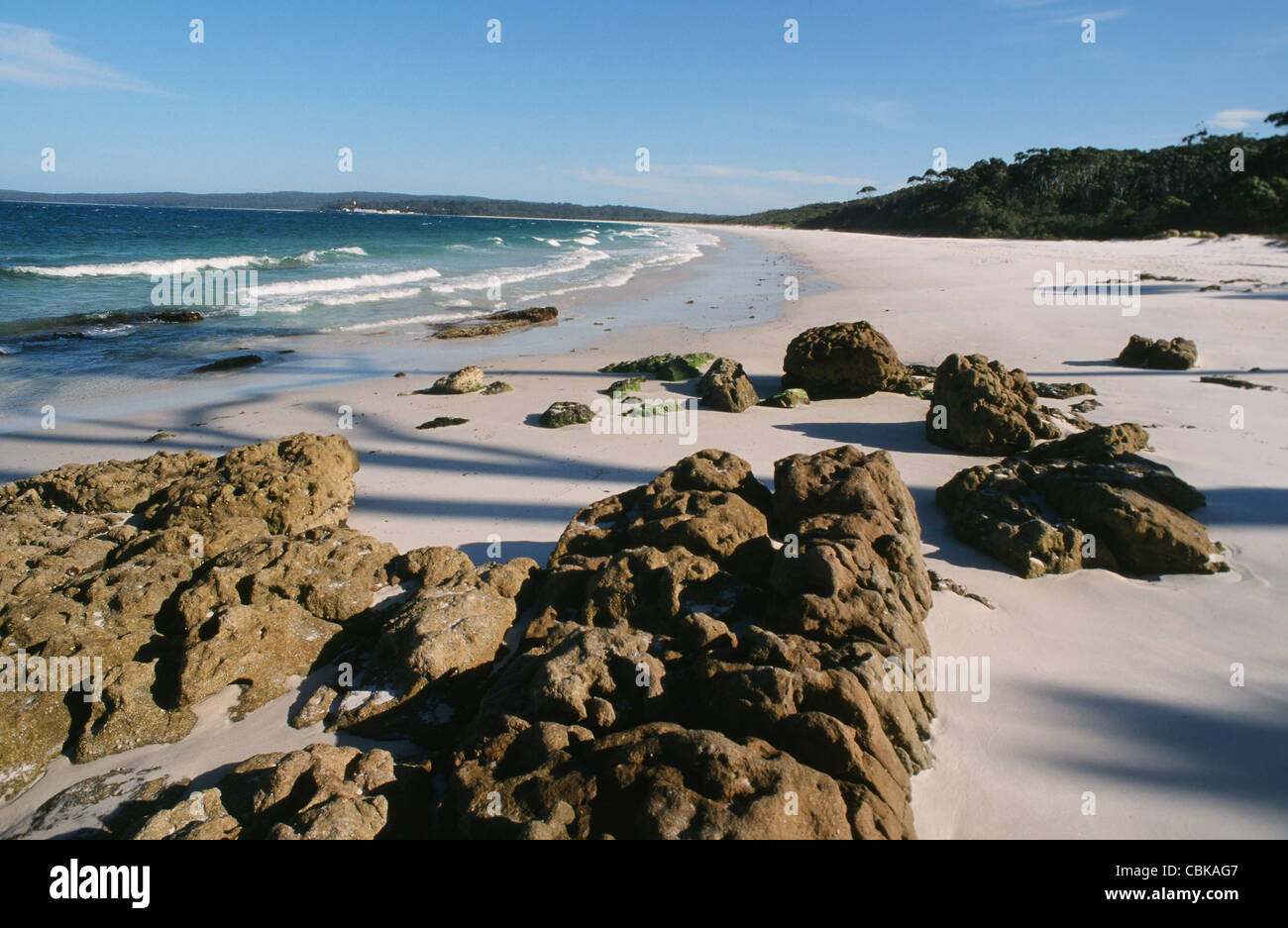 Hyams Beach a Jervis Bay sulla costa sud del New South Wales, Australia, è il mondo del bianchissima secondo il libro Guinness dei Record mondiali. Foto Stock