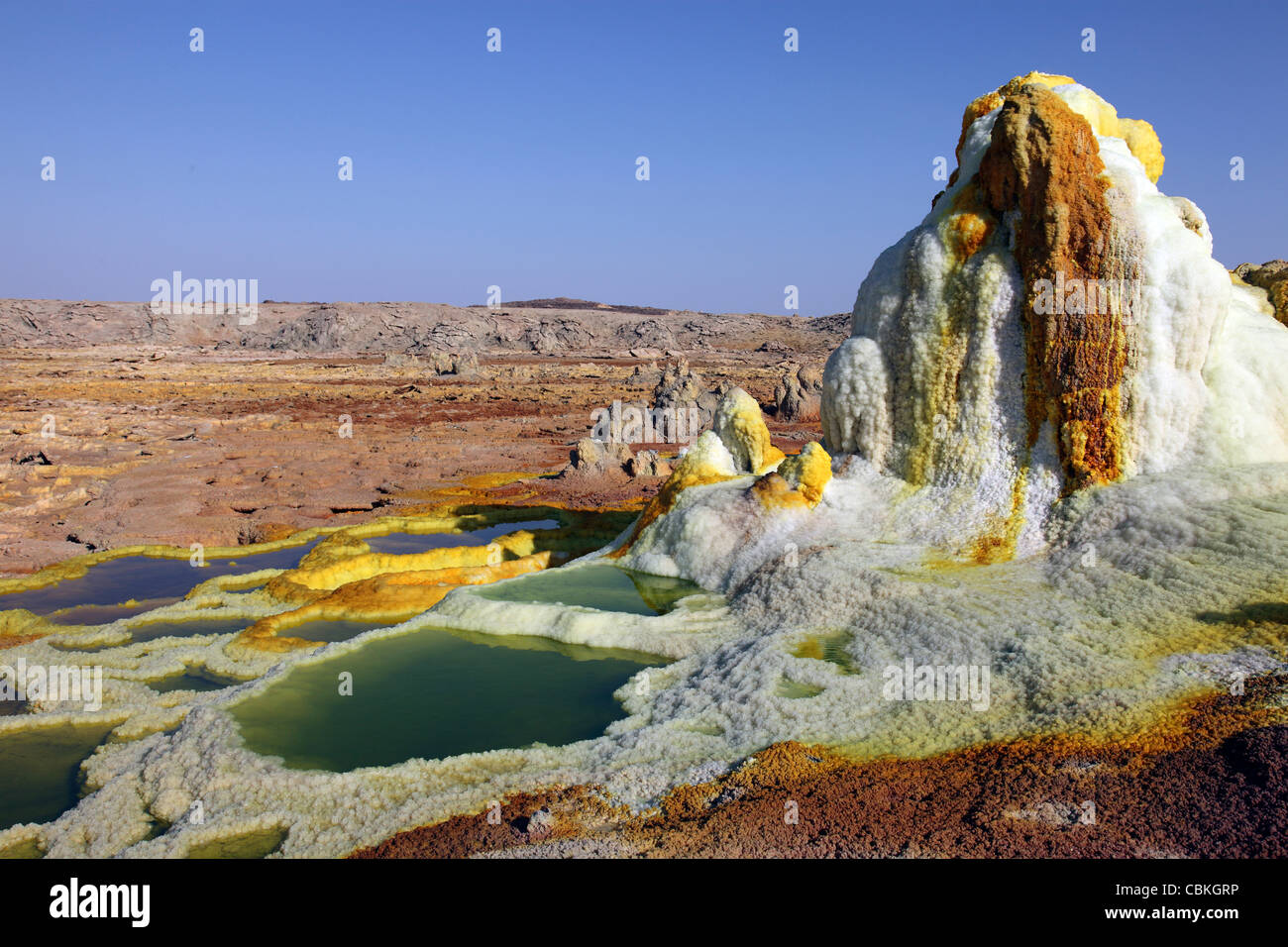 27 gennaio 2011 - Dallol area geotermica, sale di potassio depositi formatisi da salamoia hot springs, Danakil depressione, Etiopia. Foto Stock