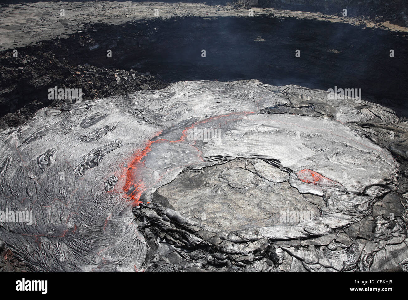 Febbraio 8, 2008 - traboccante lago di lava nel cratere, vulcano Erta Ale, regione di Afar, Danakil depressione, Etiopia. Foto Stock