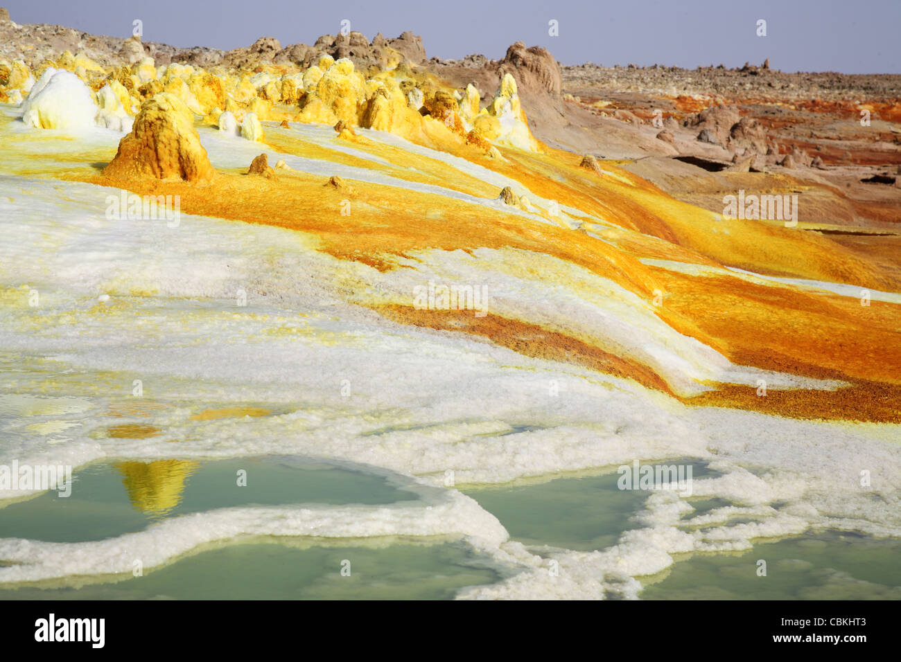 Febbraio 10, 2008 - Dallol area geotermica, salamoia hot springs, Danakil depressione, Etiopia. Foto Stock