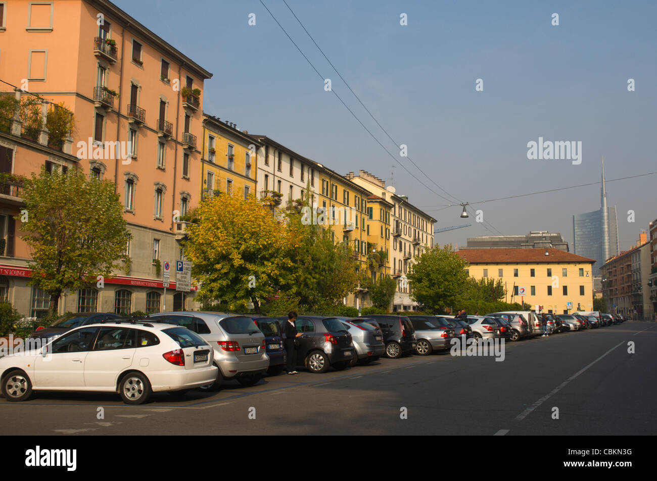 Via San Marco strada quartiere Brera di Milano centrale e la regione Lombardia Italia Europa Foto Stock