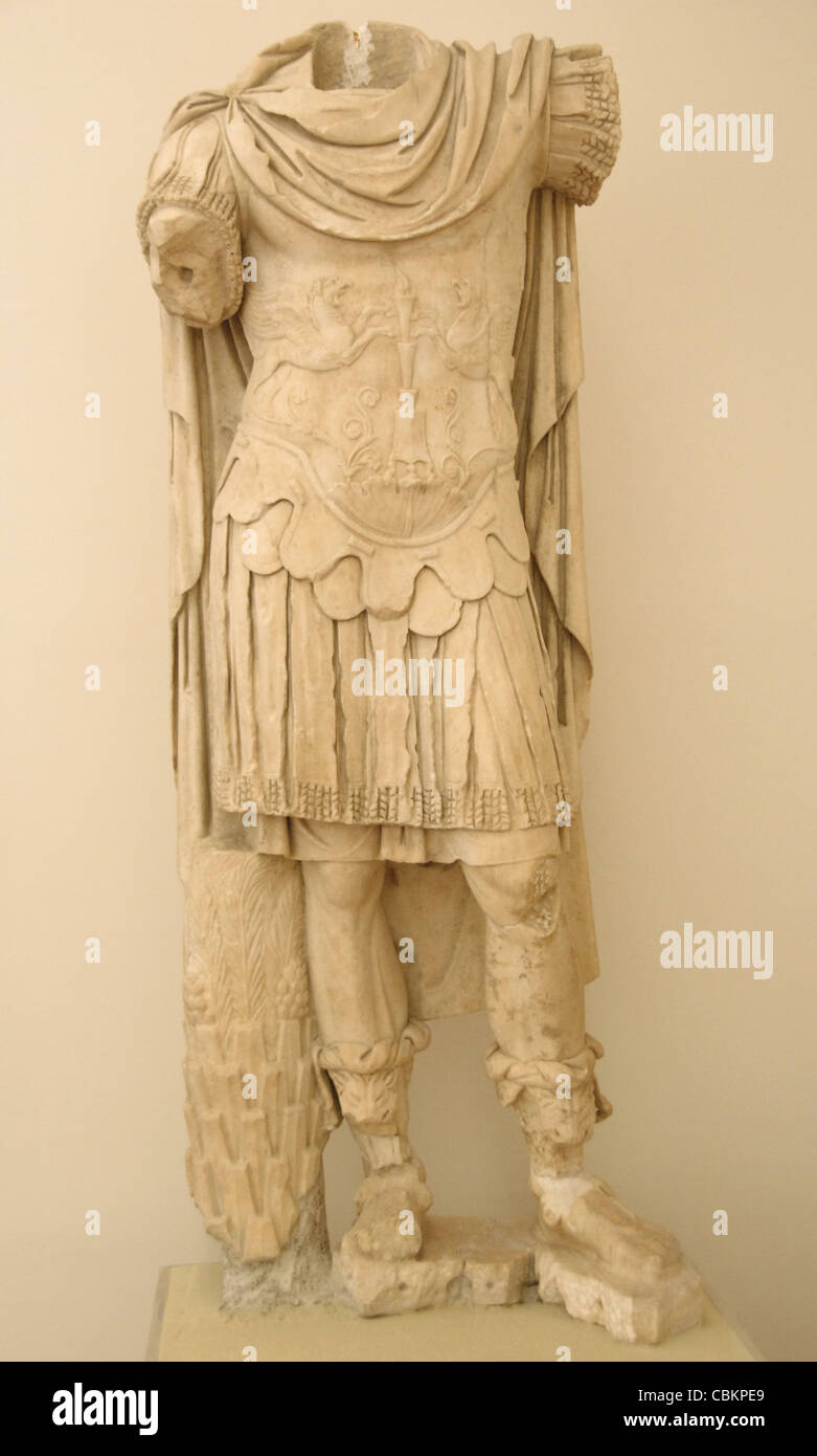 Marco Aurelio (121-180 d.C). Stoico filosofo e imperatore romano Antonine dinastia (161-192). Decapitati statua. Olympia. La Grecia. Foto Stock