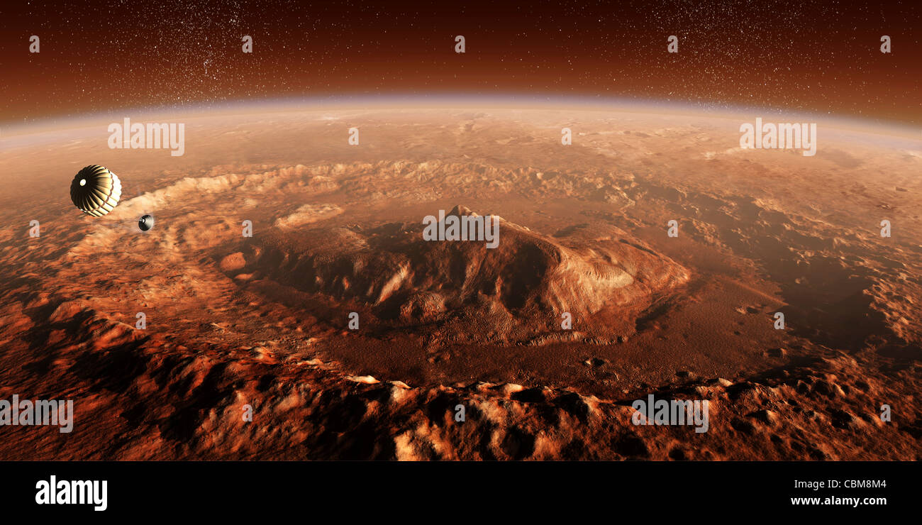 Curiosità rover discendente nel Gale cassa su Marte. Foto Stock