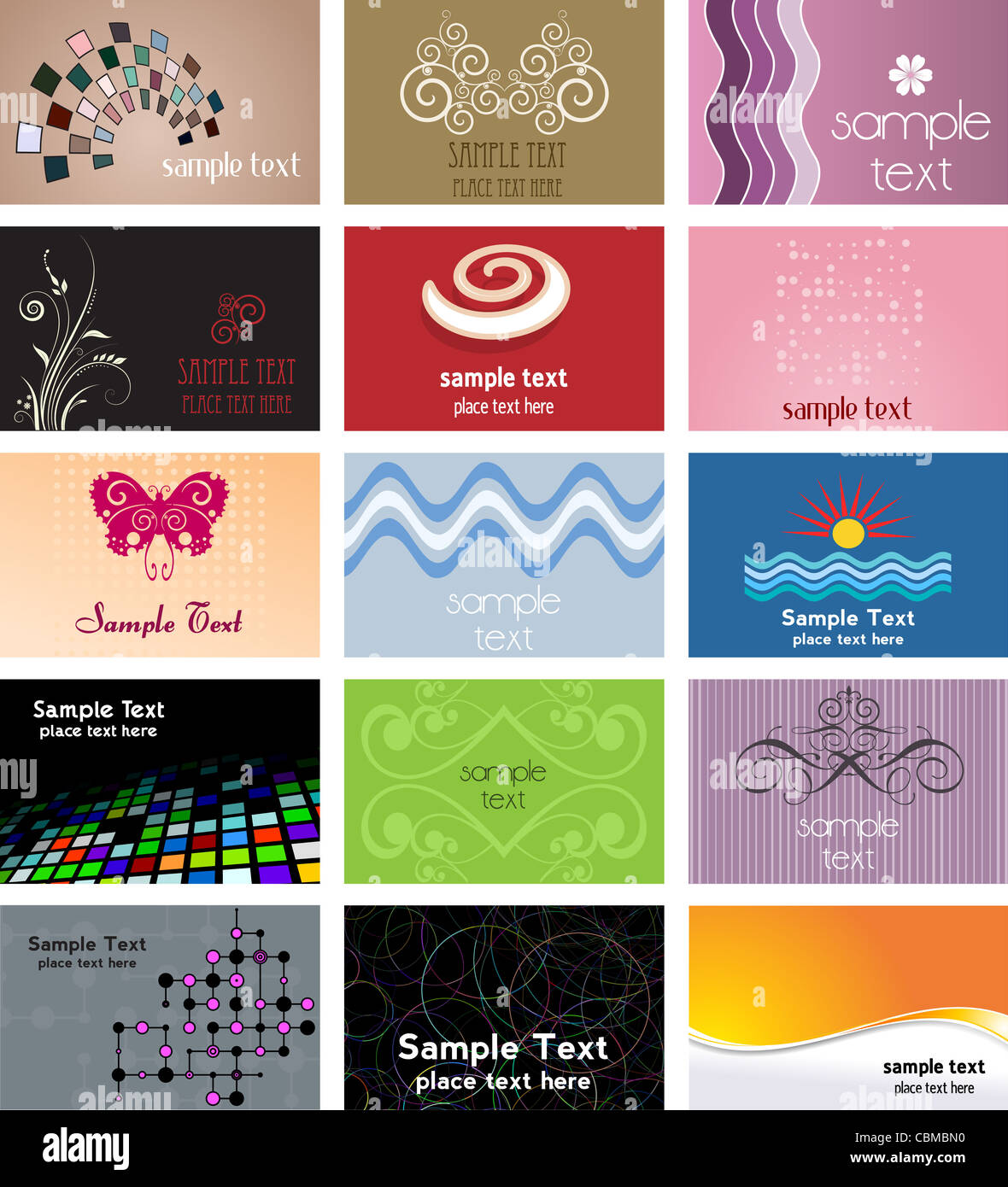 Grande raccolta di vari business card designs Foto Stock