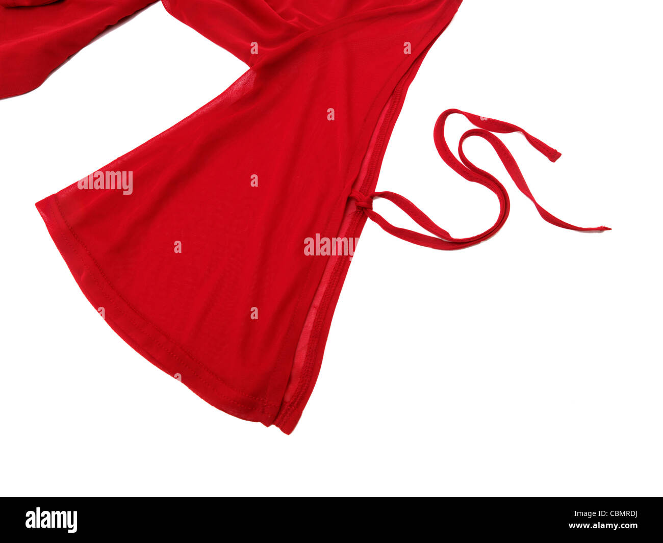 Chiusura del manicotto svasata e cravatta su Red Boat-Neck Top Foto Stock