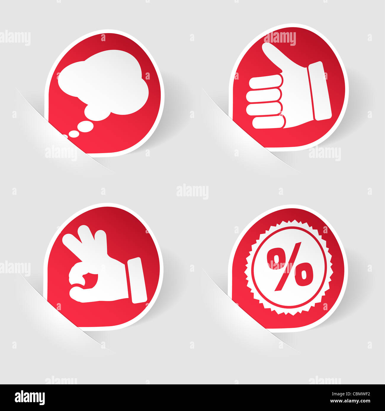 Raccogliere adesivo con mano, discorso bolla e icona Timbro, montato in tasche, illustrazione vettoriale Foto Stock