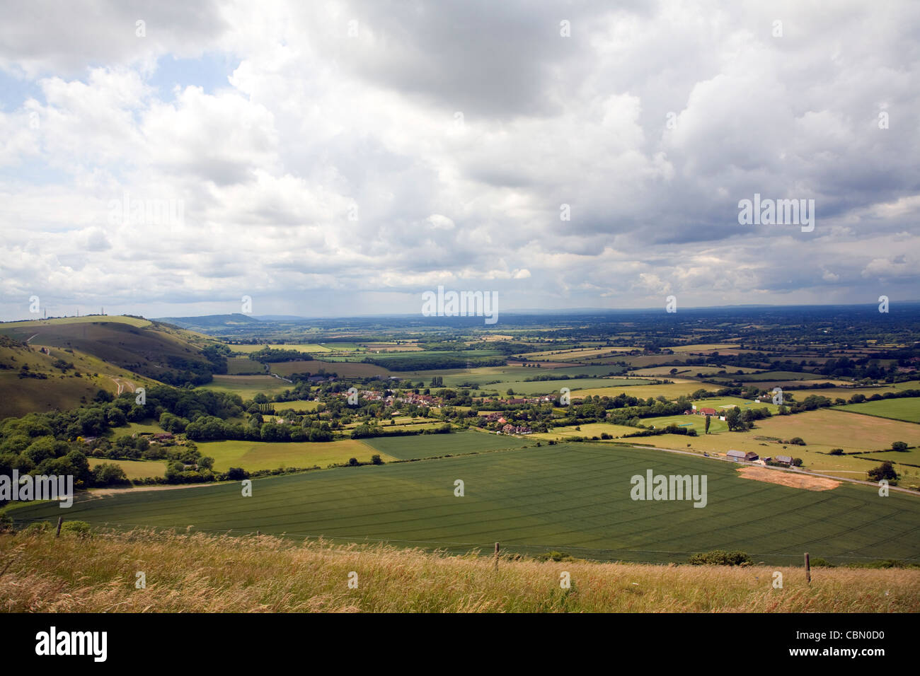 Vista ovest lungo chalk scarpata vicino Fulking, West Sussex, in Inghilterra Foto Stock