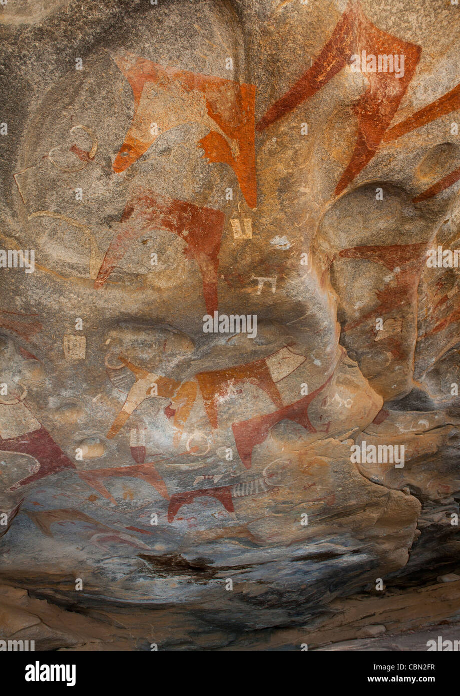 Lasa Geel Arte Rupestre Grotte, dipinti raffiguranti le vacche il Somaliland Foto Stock