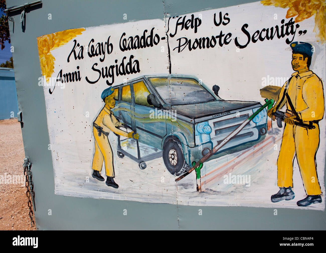 Ingresso della città Plazza Hotel Consulenza sulla sicurezza affissioni, Burao, il Somaliland Foto Stock