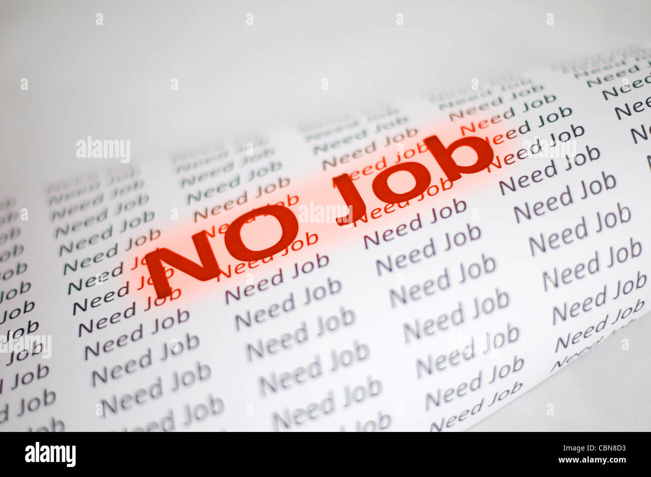 Nessuna concezione di lavoro.Il testo nessun lavoro scritto su carta Foto Stock
