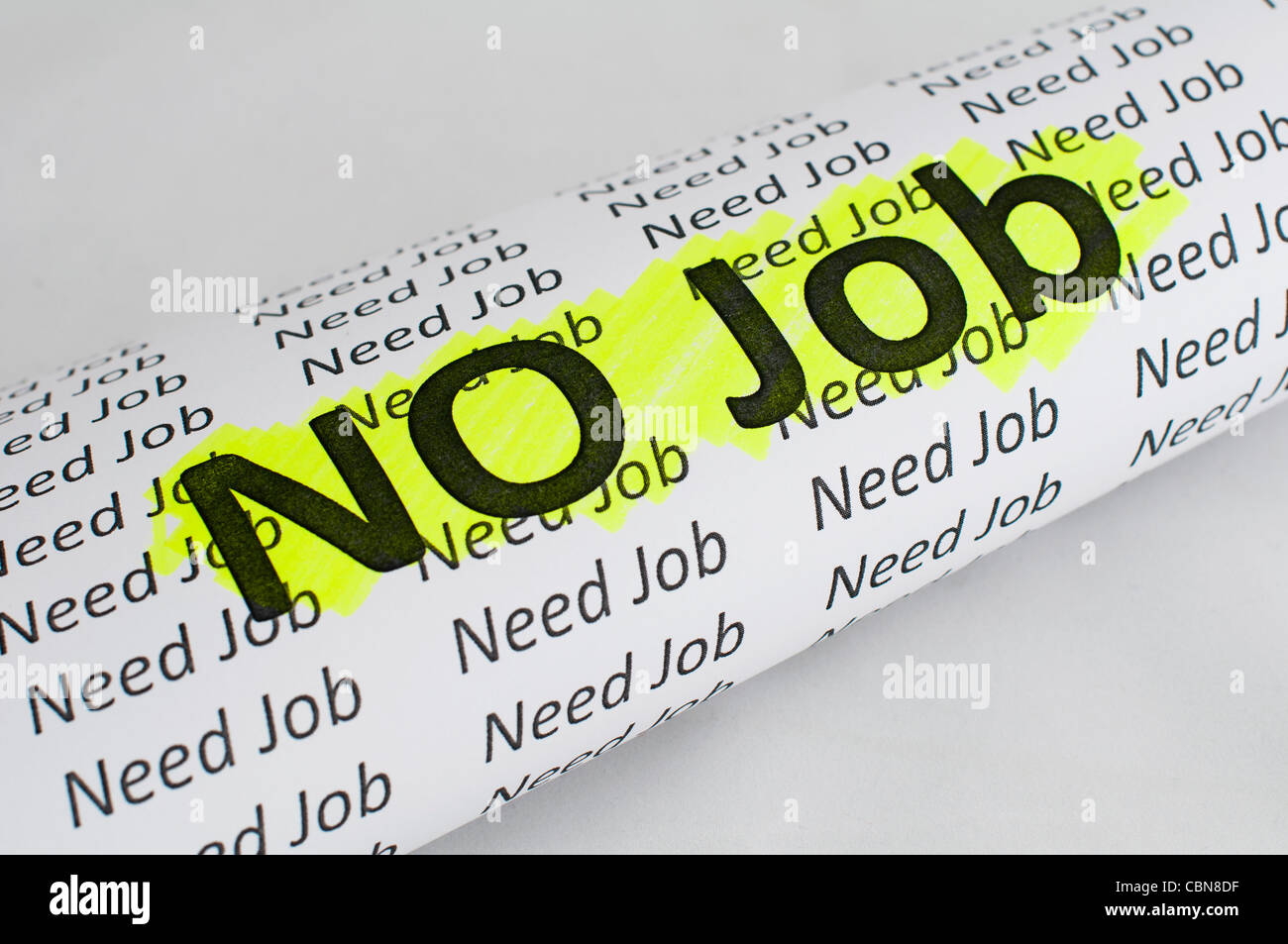Nessuna concezione di lavoro.Il testo nessun lavoro scritto su carta Foto Stock