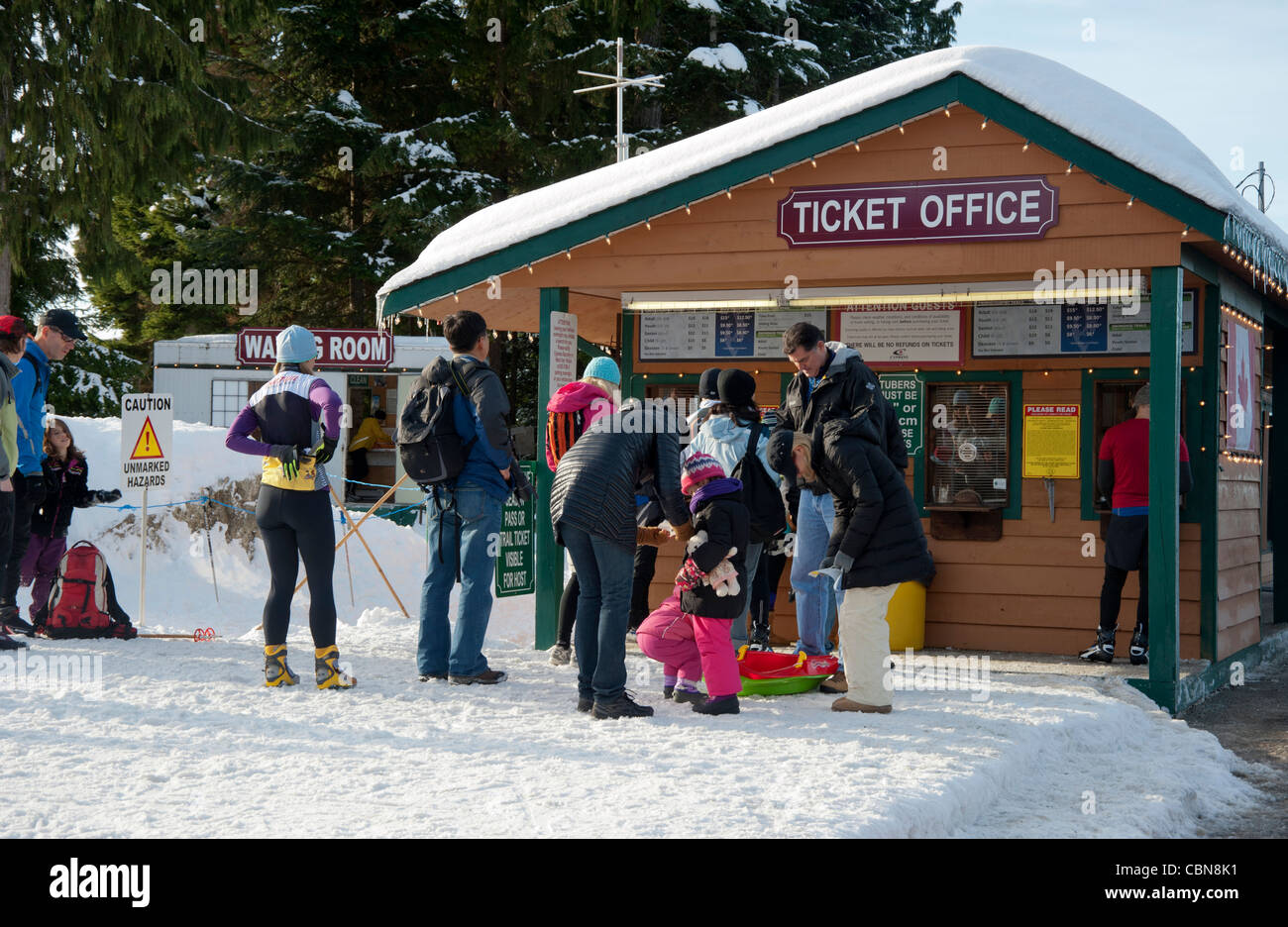 La biglietteria al cross country ski resort vicino a Vancouver, British Columbia, Canada Foto Stock