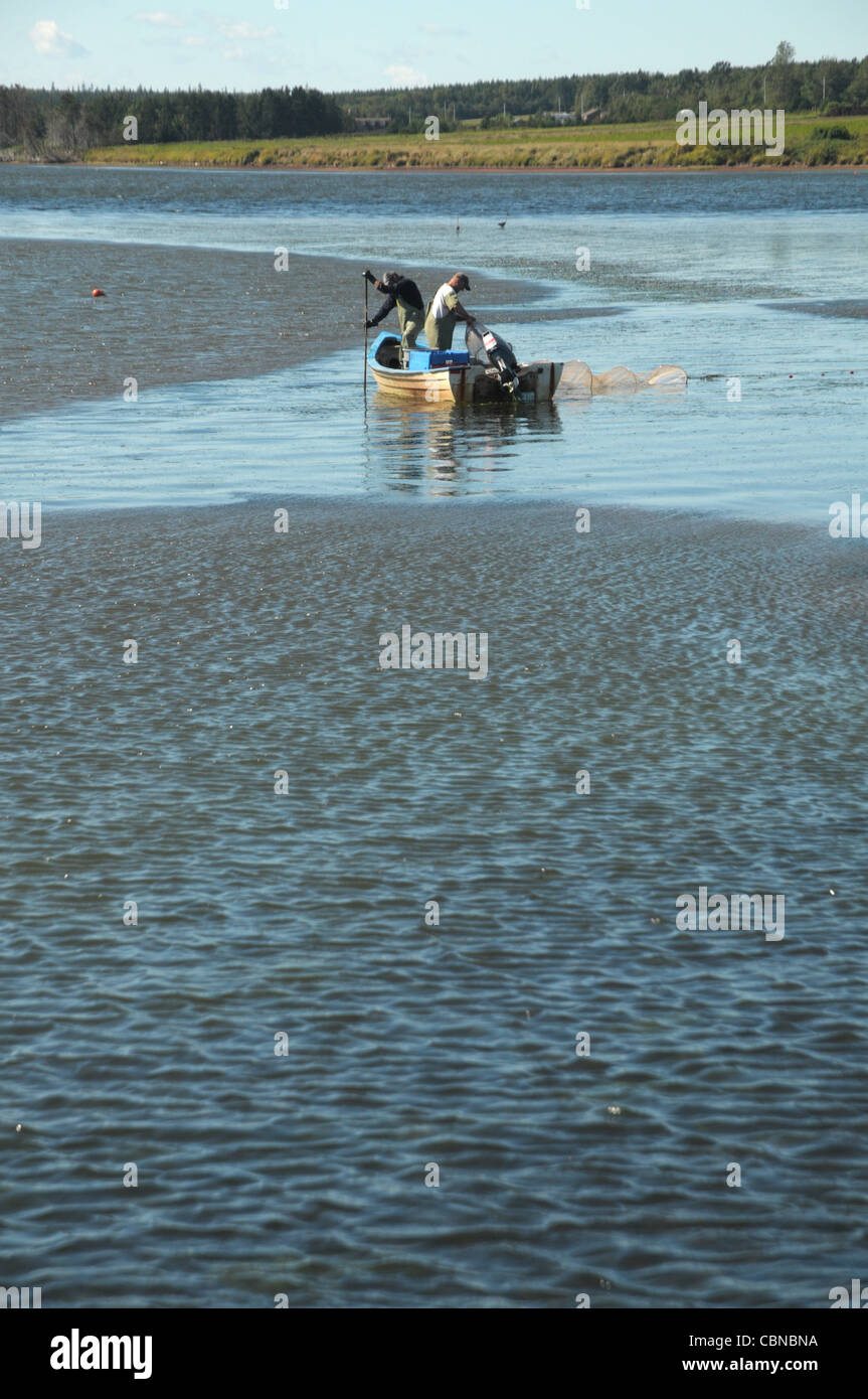 Un paio di lavoro ai pescatori di svolgere la loro attività in North Lake Harbour, Prince Edward Island. In Canada. Foto Stock