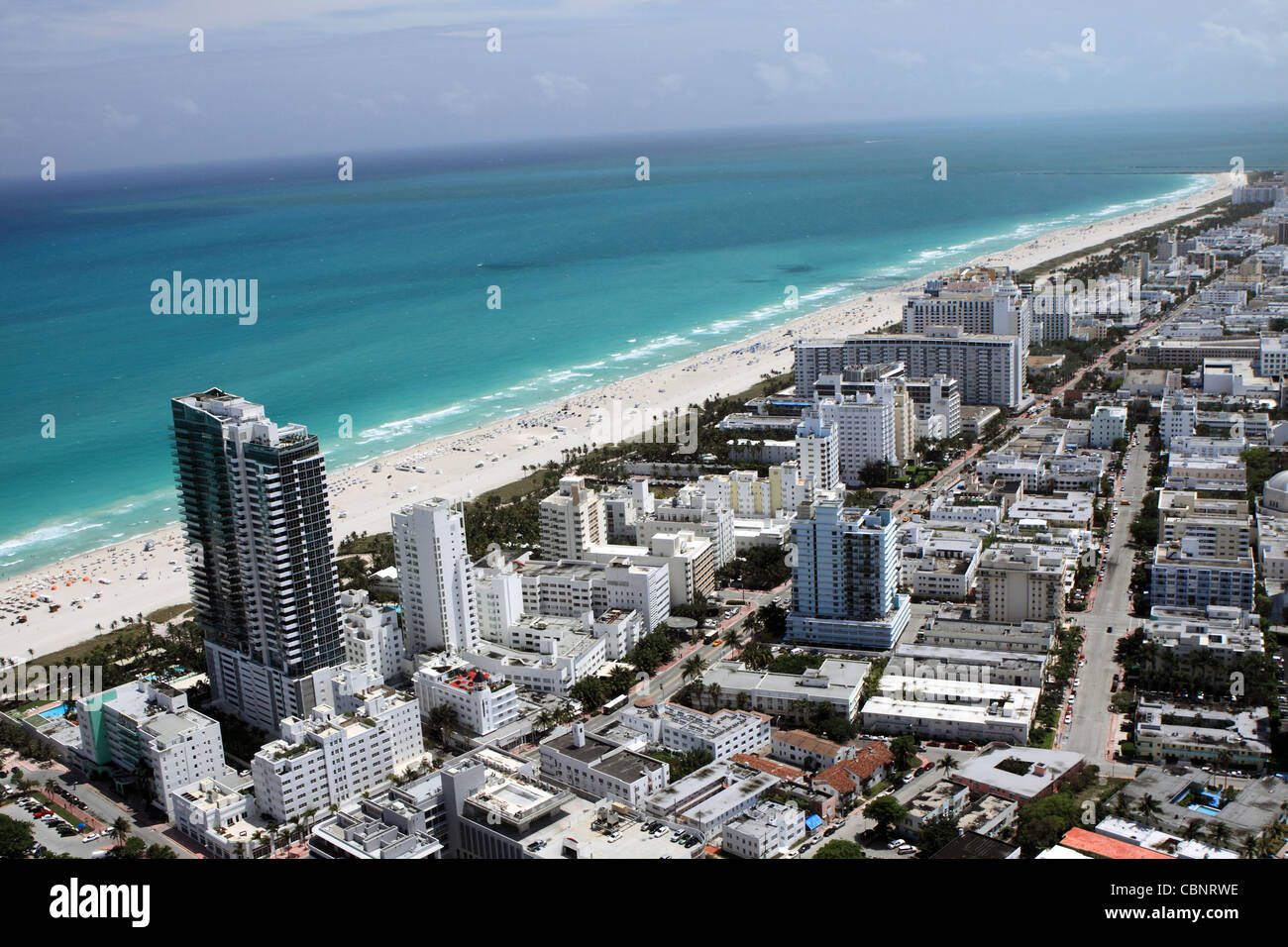 Vista dall'elicottero della South Beach di Miami, Florida Foto Stock