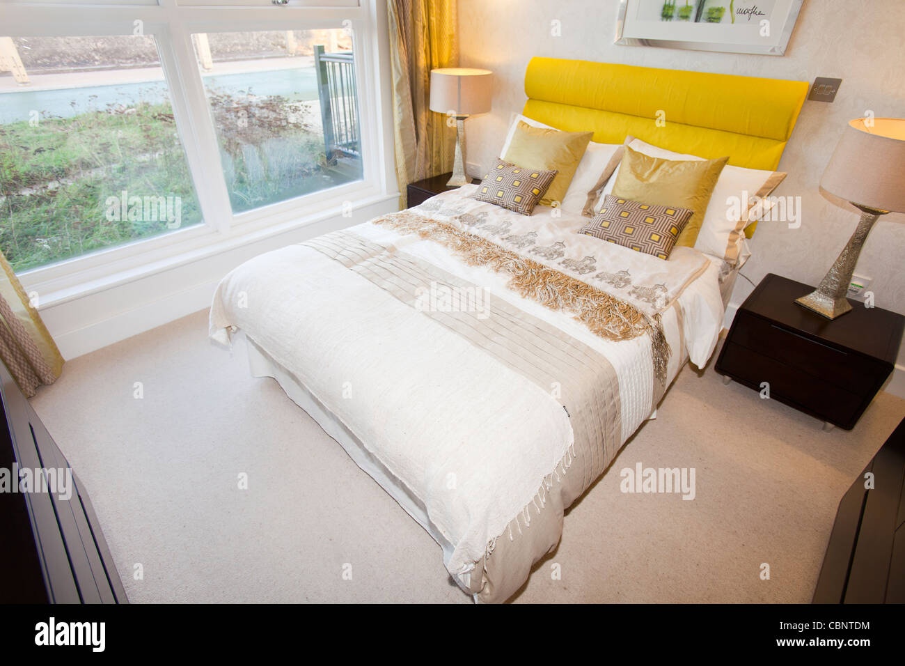 Una camera da letto in Riverside 1, in Middlesbrough, una delle più verdi abitazioni sviluppi nel Regno Unito. Foto Stock