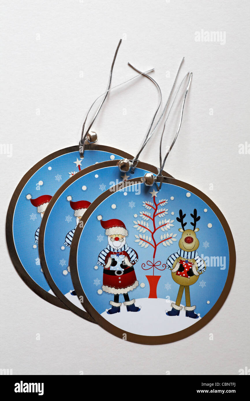 Luxury etichette per i regali di Natale con Babbo Natale Babbo Natale, albero di Natale e Rudolph il naso rosso renne su isolati su sfondo bianco Foto Stock