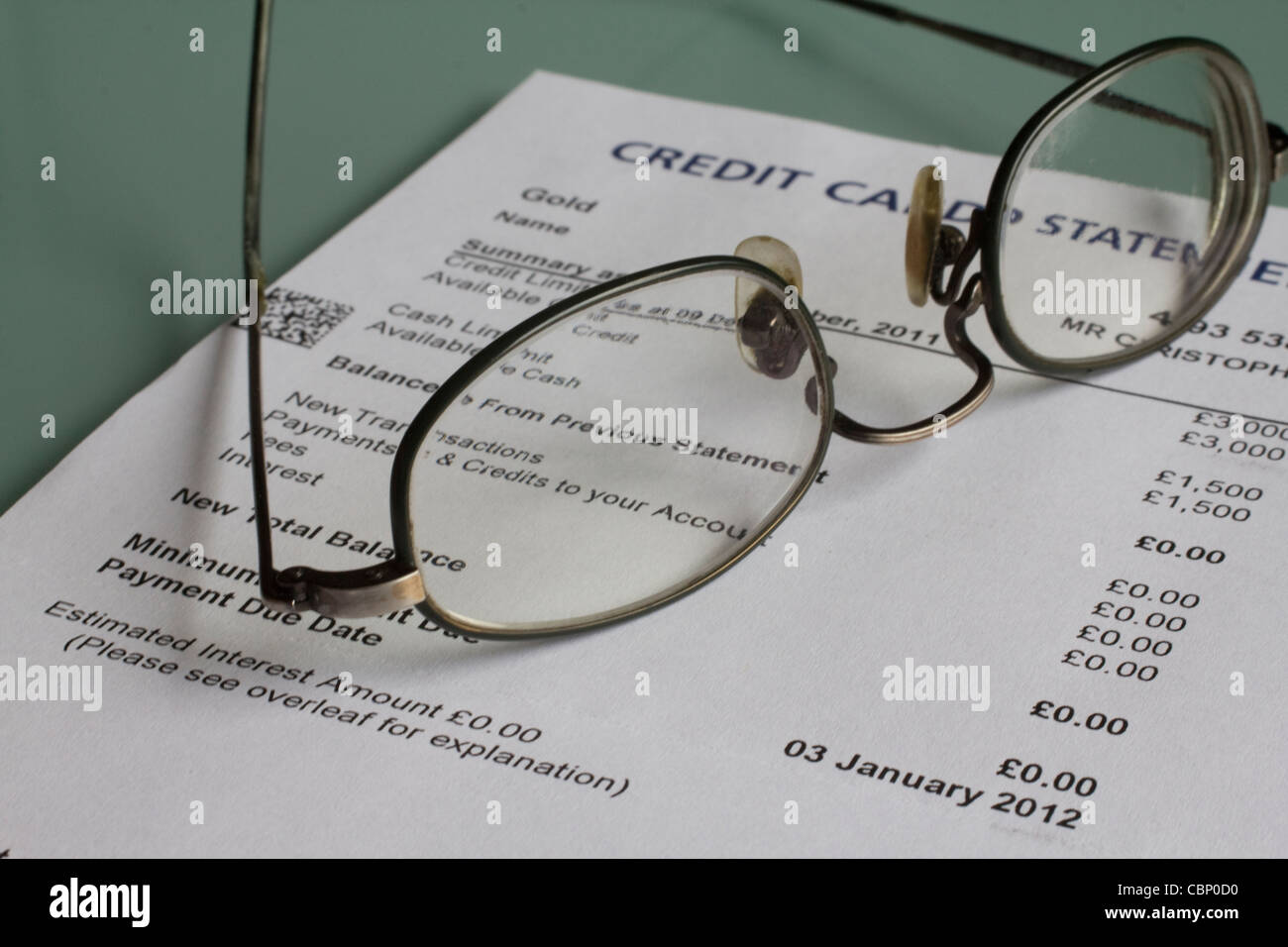 Zero pagamento con carta di credito dichiarazione, Foto Stock