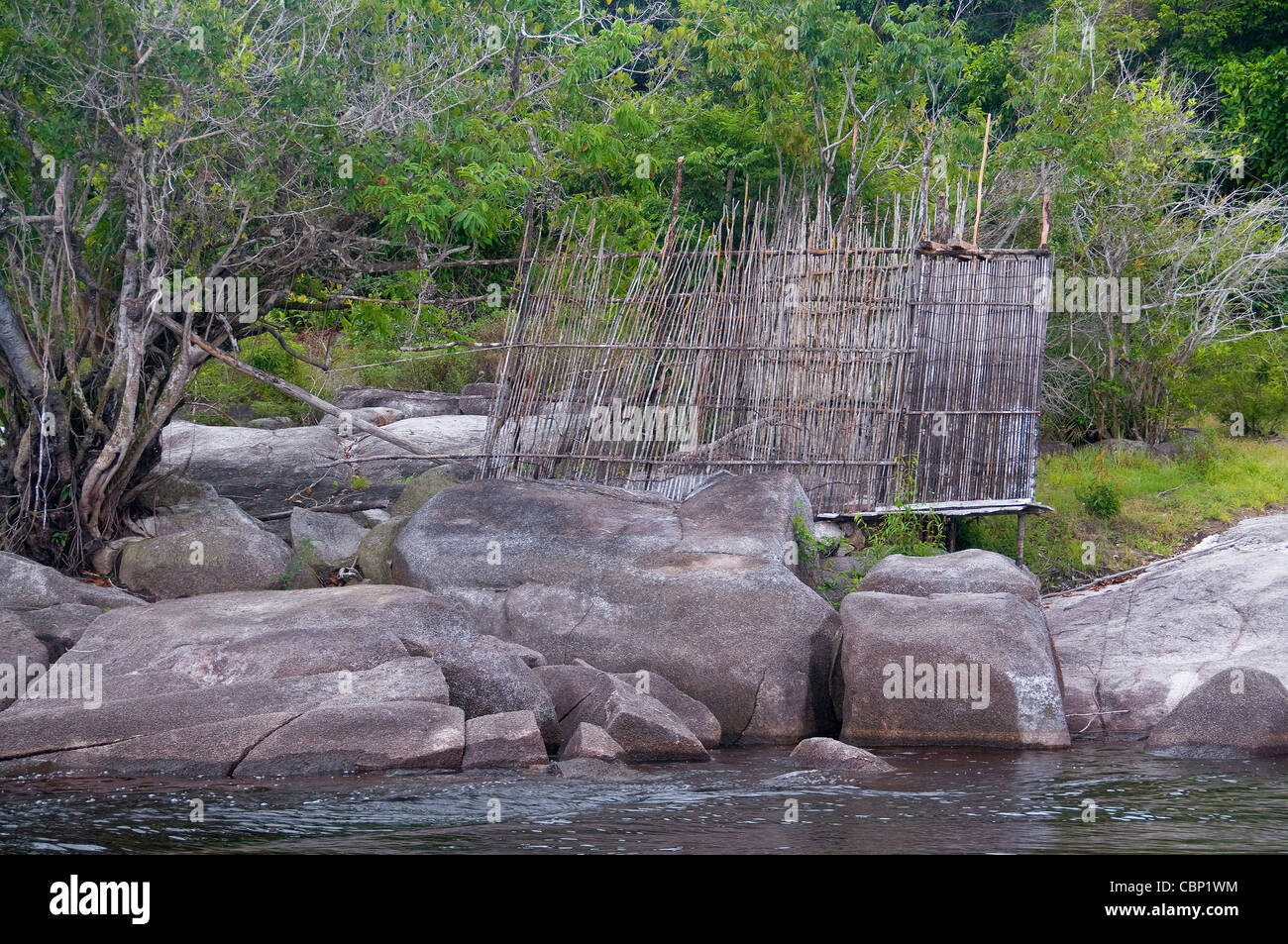 Brasile Amazzonia dispone di roccia affiorante, reti da pesca e inondate  alberi da fulmine cicatrici lungo le sue coste Foto stock - Alamy