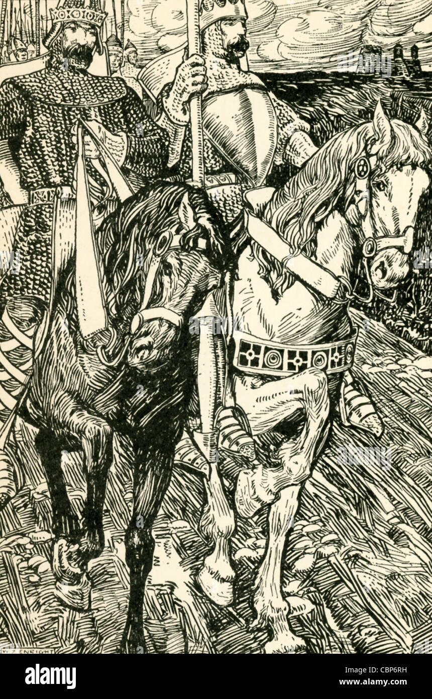 Nella leggenda arturiana, re Bors di Benwick e divieto di re della Gallia è andato per aiutare King Arthur di Bretagna. Foto Stock